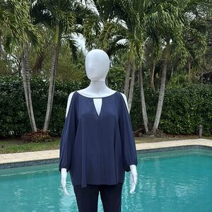 Trina Turk Blue Relaxed Cut Out Blouse